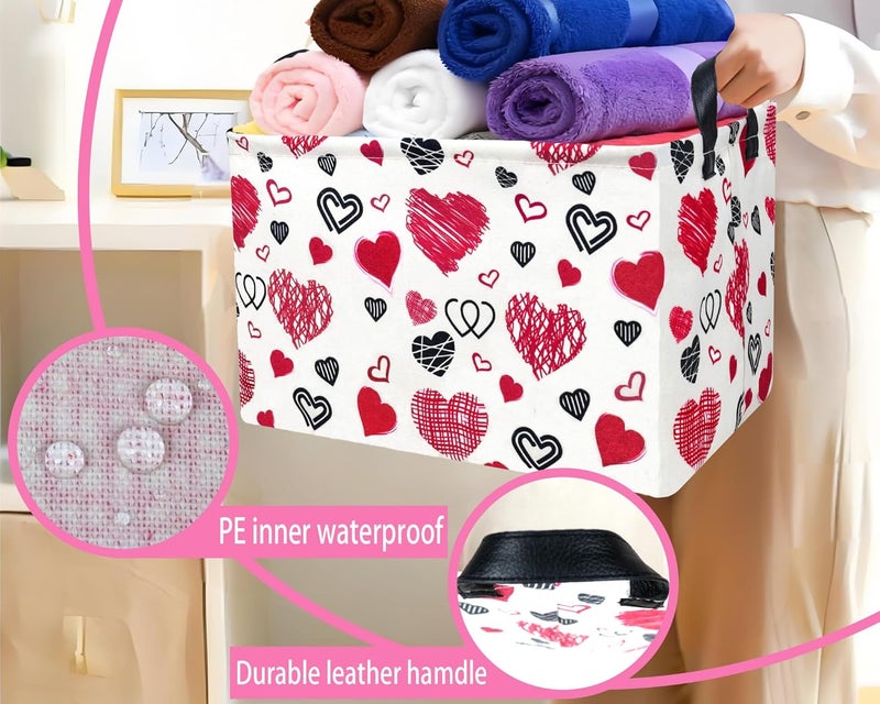 BOOHIT Valentines Day Basket Large Foldable Heart Shaped Storage Box for Gifts Kids Empty Storage Bins Rectangular Toy Organizer Decor (Black Pink Line Love) - Image 4